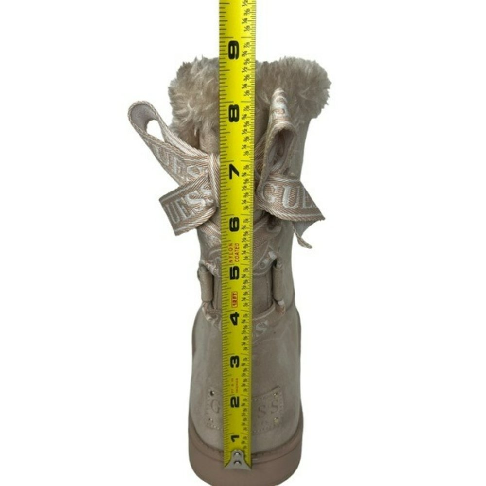 Guess Allyse Sand Logo Bow Suede Faux Fur Mid Calf Winter Boots Size 9M - Picture 11 of 16